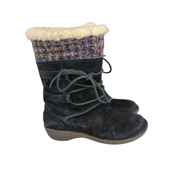 UGG Tanasa Winter Boot 1001668 Black Suede Leather Sheepskin‎ Lined Women's 9 - Picture 1 of 8